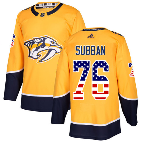 Adidas Predators #76 P.K Subban Yellow Home Authentic USA Flag Stitched Youth NHL Jersey